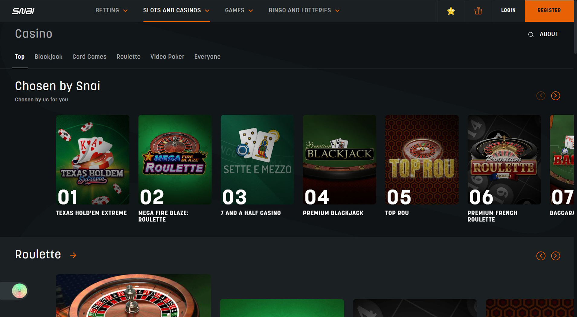 10. SNAI- Scelta affidabile del casinò con trasferimento rapido